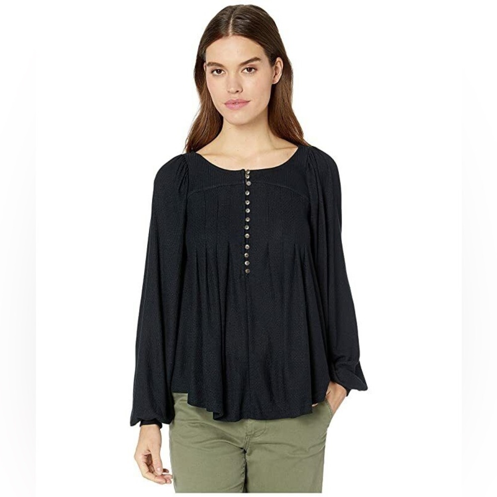 Free People Black Cotton Blend Long Sleeve Ladies Top Size S ✨